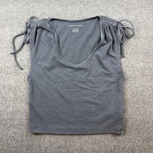 American Eagle Tank Top Women's XS‎ Gray Cinched Tie Shoulder Scoop Neck Crop